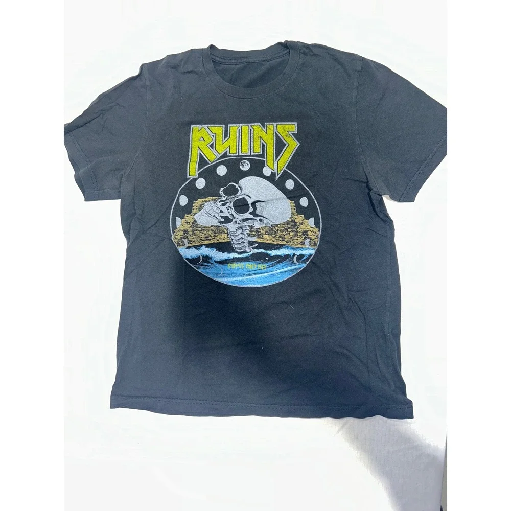 Ruins Skull Graphic‎ T-Shirt Black Short Sleeve Crew Neck Tee Mens Small